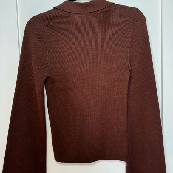 MICHAEL Michael Kors Brown V-Neck Sweater with leather like detail - Picture 4 of 4
